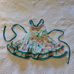 Floral Apron Dress with Teal Accents